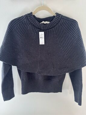 LOFT Charcoal Ribbed Poncho Sweater